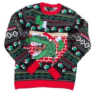 Vintage dinosaur Christmas ugly sweater size medium knit